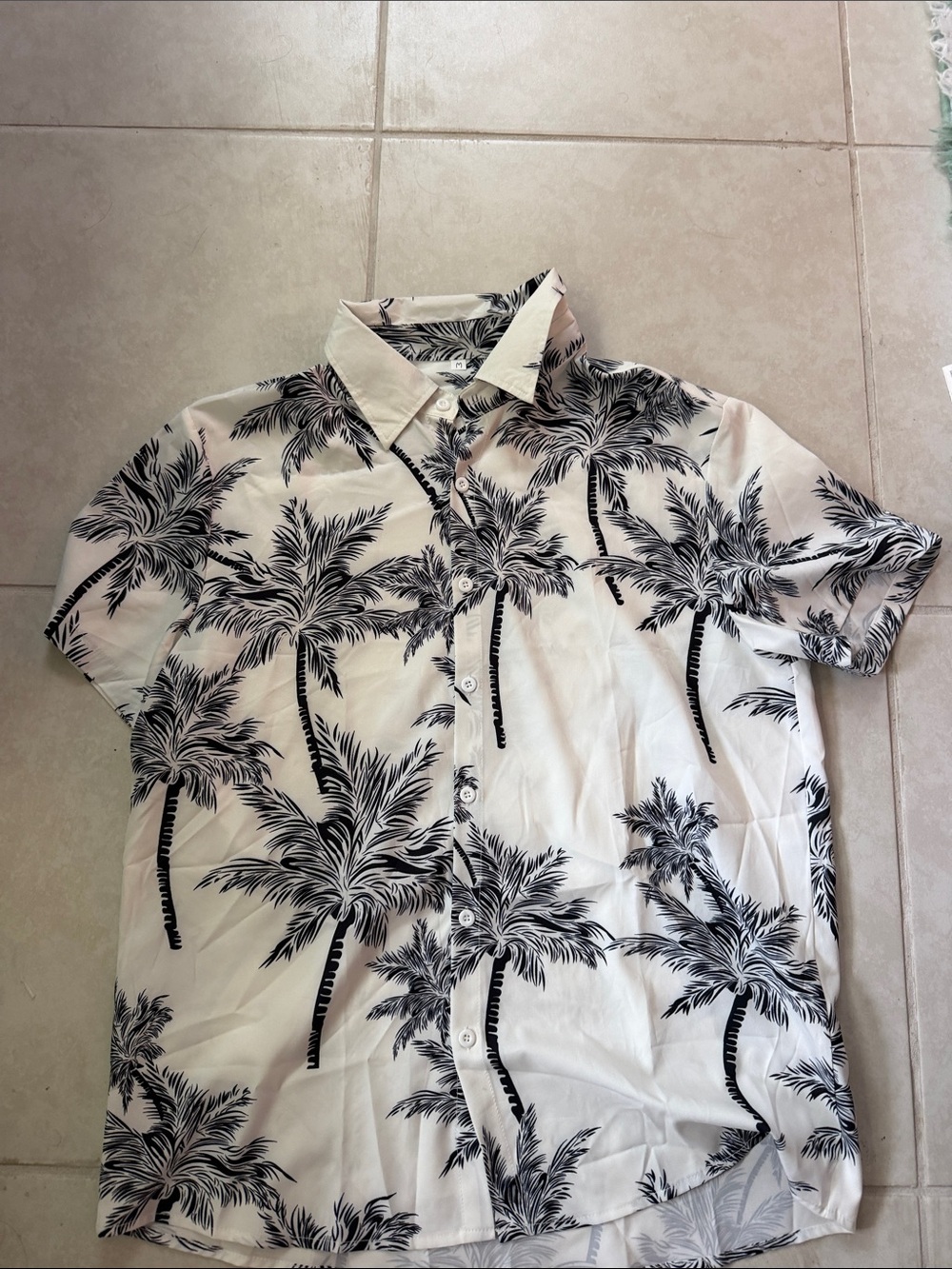 Men's White Palm Print Short-Sleeve Button-Up Shirt